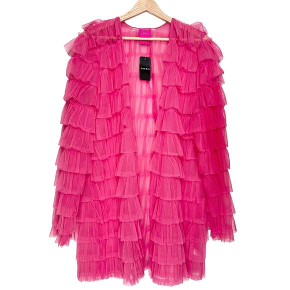 NWT RARE Betsey Johnson x Torrid Pink Mesh Ruffle Tiered Kimono | SZ 00 (10) - Picture 4 of 12